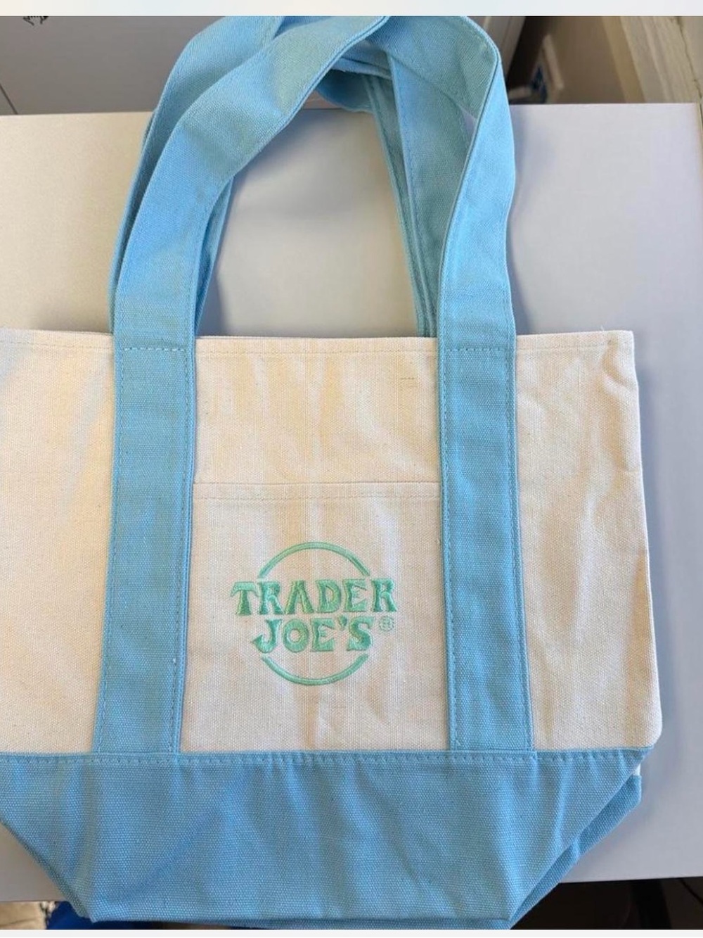 Trader Joe's Light Blue & Cream Canvas Tote Bag